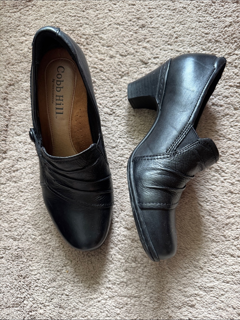 Cobb Hill by New Balance Black Leather Slip-On Block Heel Loafers. Size 7.5. NWT